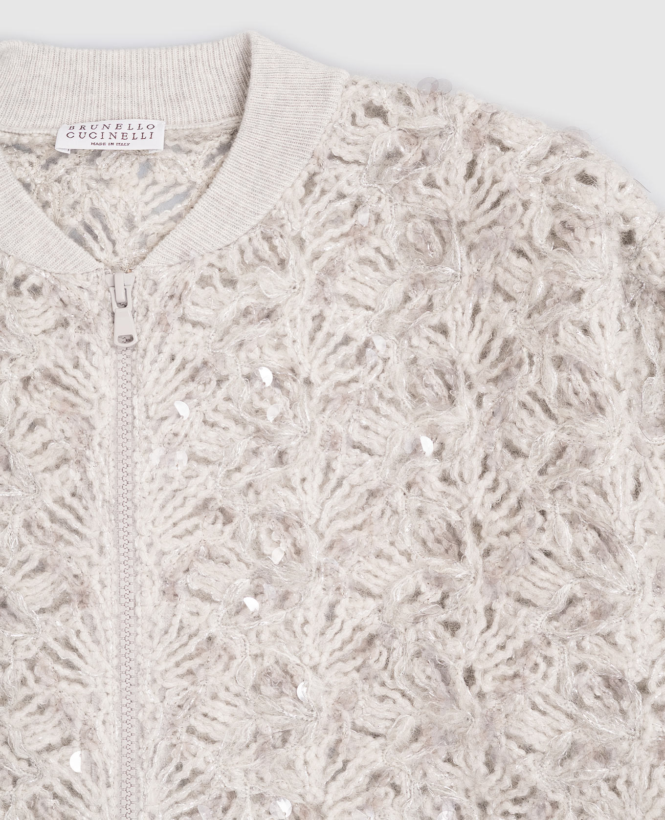 Children's gray openwork cardigan with wool Brunello Cucinelli 3