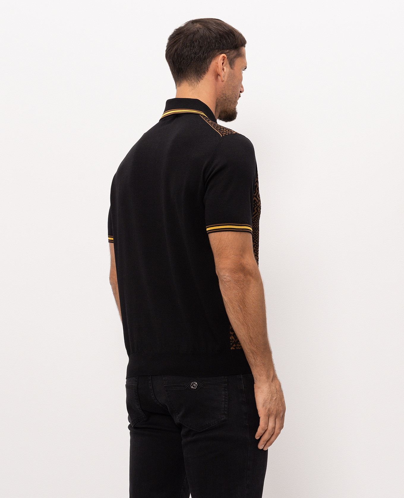Black polo shirt with patterned silk Stefano Ricci 4