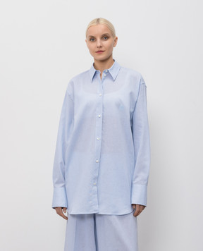 Toteme Blue linen shirt with monogram embroidery 253WRT0522FB0458