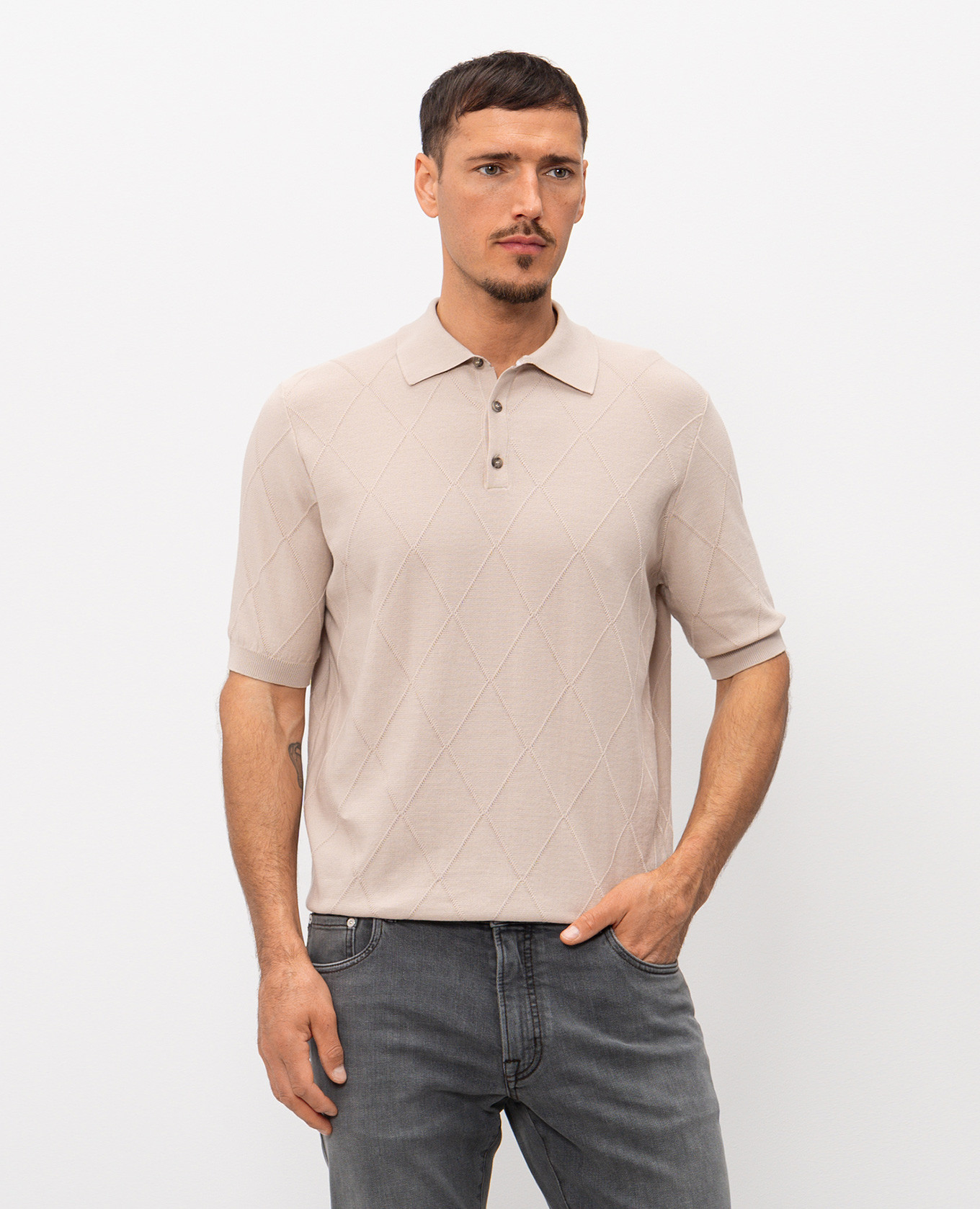 

Beige polo shirt with geometric pattern Peserico