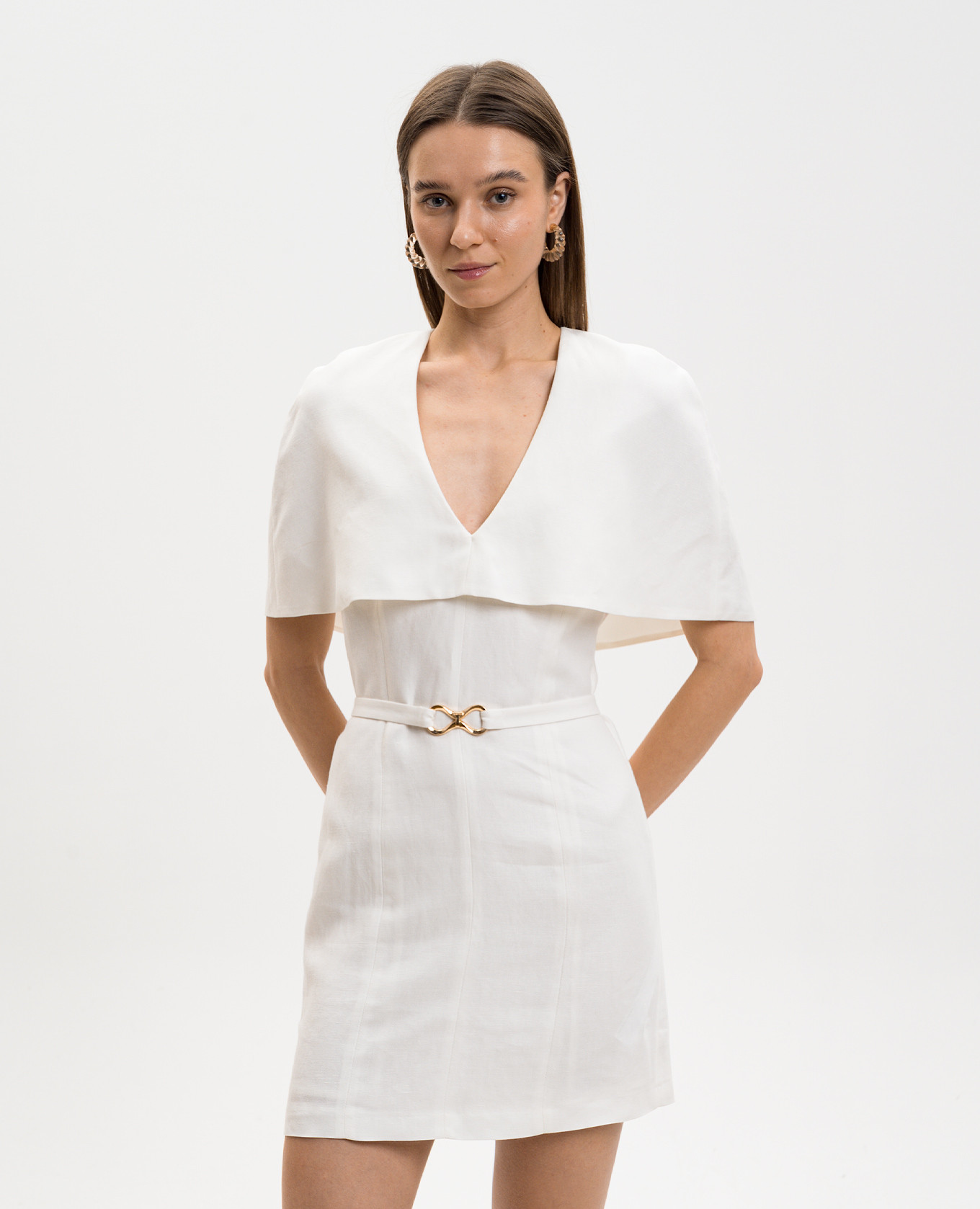 

Ivory dress with linen Twinset, Beige