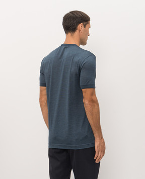 Dolce&Gabbana Blue silk T-shirt with logo patch G8ST1TG7P0F