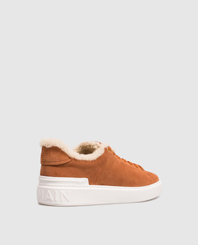 Balmain Brown suede sneakers with fur HM1VI288LSRG