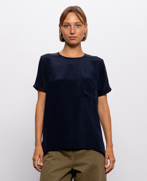 Max Mara Blue silk top with monogram embroidery MXMPAGANO