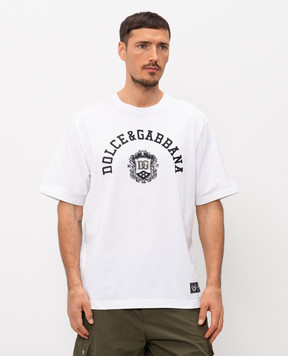 Dolce&Gabbana White T-shirt with contrast logo embroidery G8PN9ZG7POP