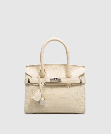 Beige leren tas met krokodillenprint