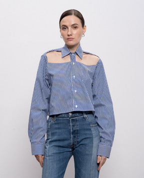 Vetements Blue striped cropped shirt WE76SH375NS