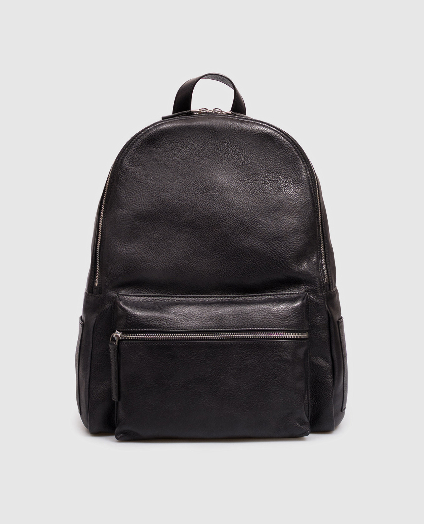 Black leather backpack with textured logo