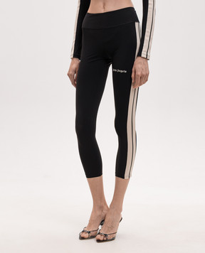 Palm Angels Black leggings with branded ribbon PWVG001S26FAB001