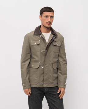 Brunello Cucinelli Khaki jacket with leather collar MY4196591P