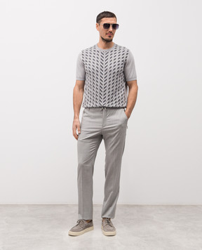 Stefano Ricci Gray T-shirt with patterned silk K818115G10F26281