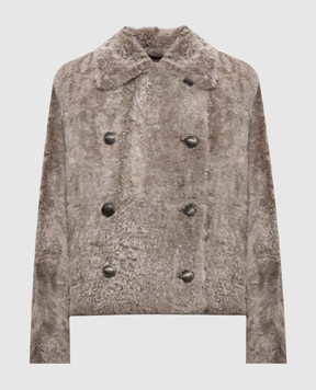 Brunello Cucinelli Beige cropped double-breasted sheepskin coat Fuzzy MPMBP3126
