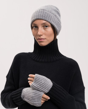 Allude Gray cashmere hat with lapel 26511245