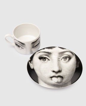 Fornasetti White porcelain tea set Tema e Variazioni L'antipatico with cup and saucer P39X304