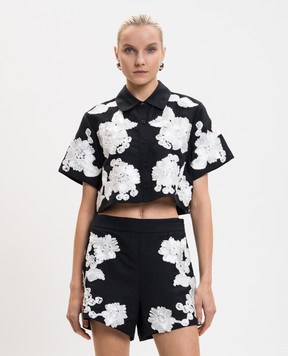 Simkhai Callie Soutache Black Linen Cropped Shirt 1262287SW