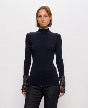 Brunello Cucinelli Navy blue ribbed top MD998B3X04