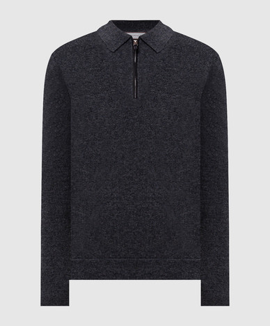 Grauer Pullover aus Wolle und Kaschmir mit Polokragen