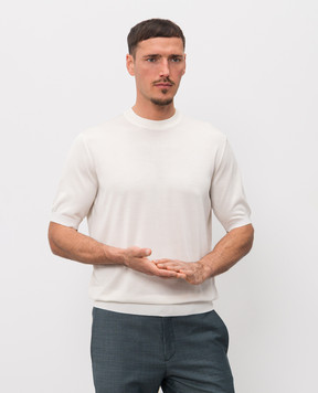Stefano Ricci Ivory silk T-shirt with logo patch K616006G12F26102
