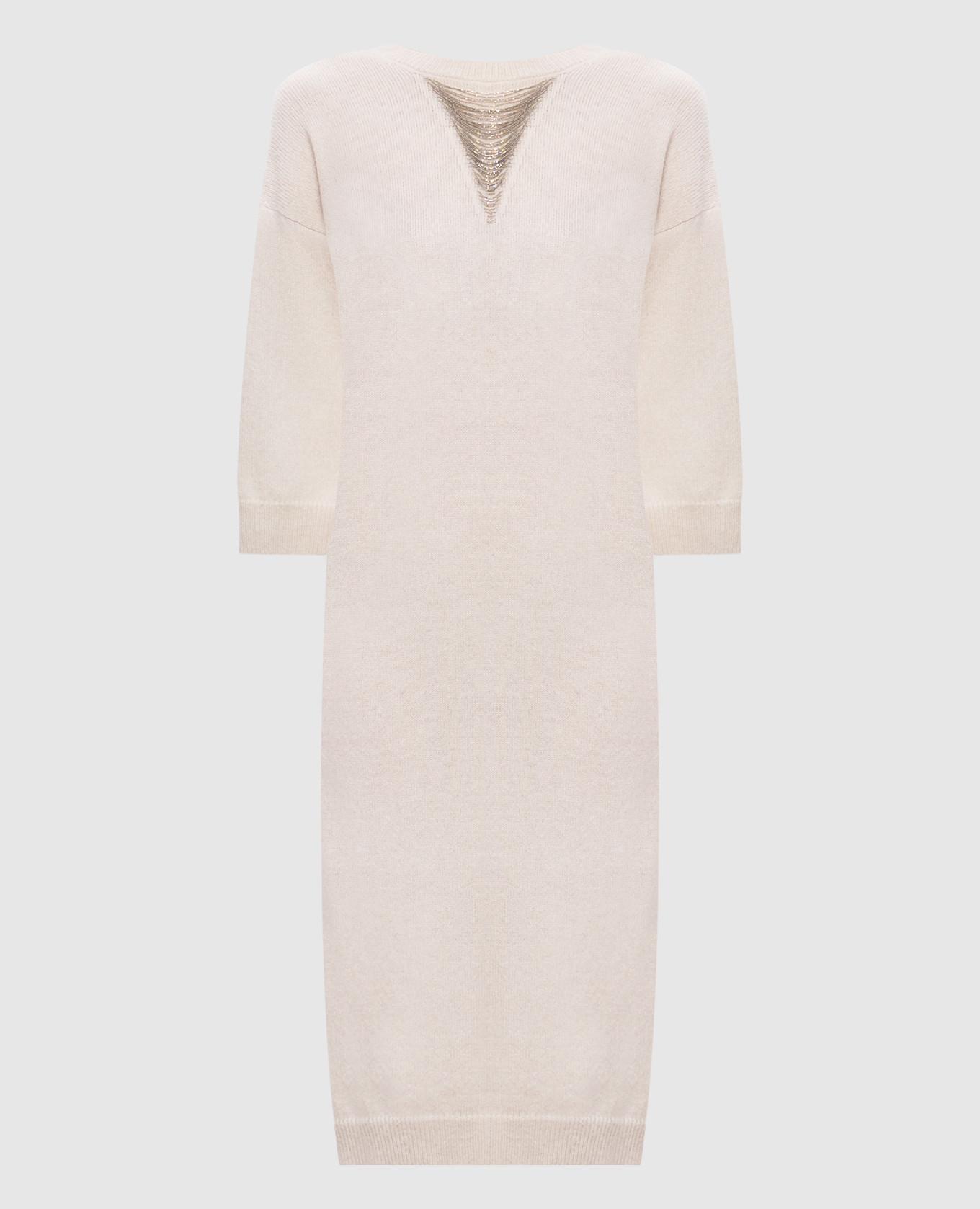 Beige wool, silk and cashmere dress with monil chain Peserico