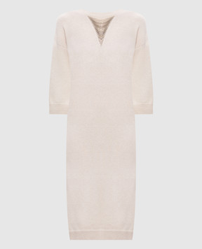 Peserico Beige wool, silk and cashmere dress with monil chain E92230F079N018