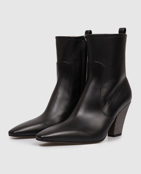 Brunello Cucinelli Black leather ankle boots with a monil chain MZSKC2600P