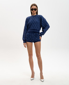 Palm Angels Blue sweater with wool pattern PWHE059R24KNI001