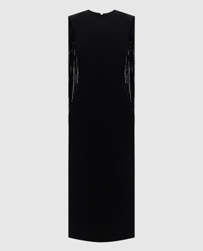 David Koma Black sheath dress with fringe AW25DK40D