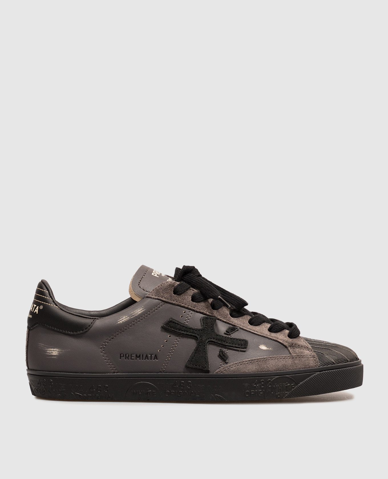Steven grey distressed leather sneakers