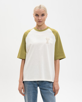 Ami Paris Beige T-shirt with Ami de Coeur patch UTS379726