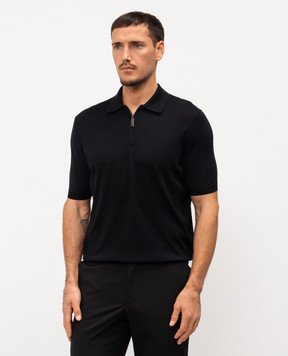 Stefano Ricci Black silk polo shirt with embroidered monogram logo K616215P31F26101