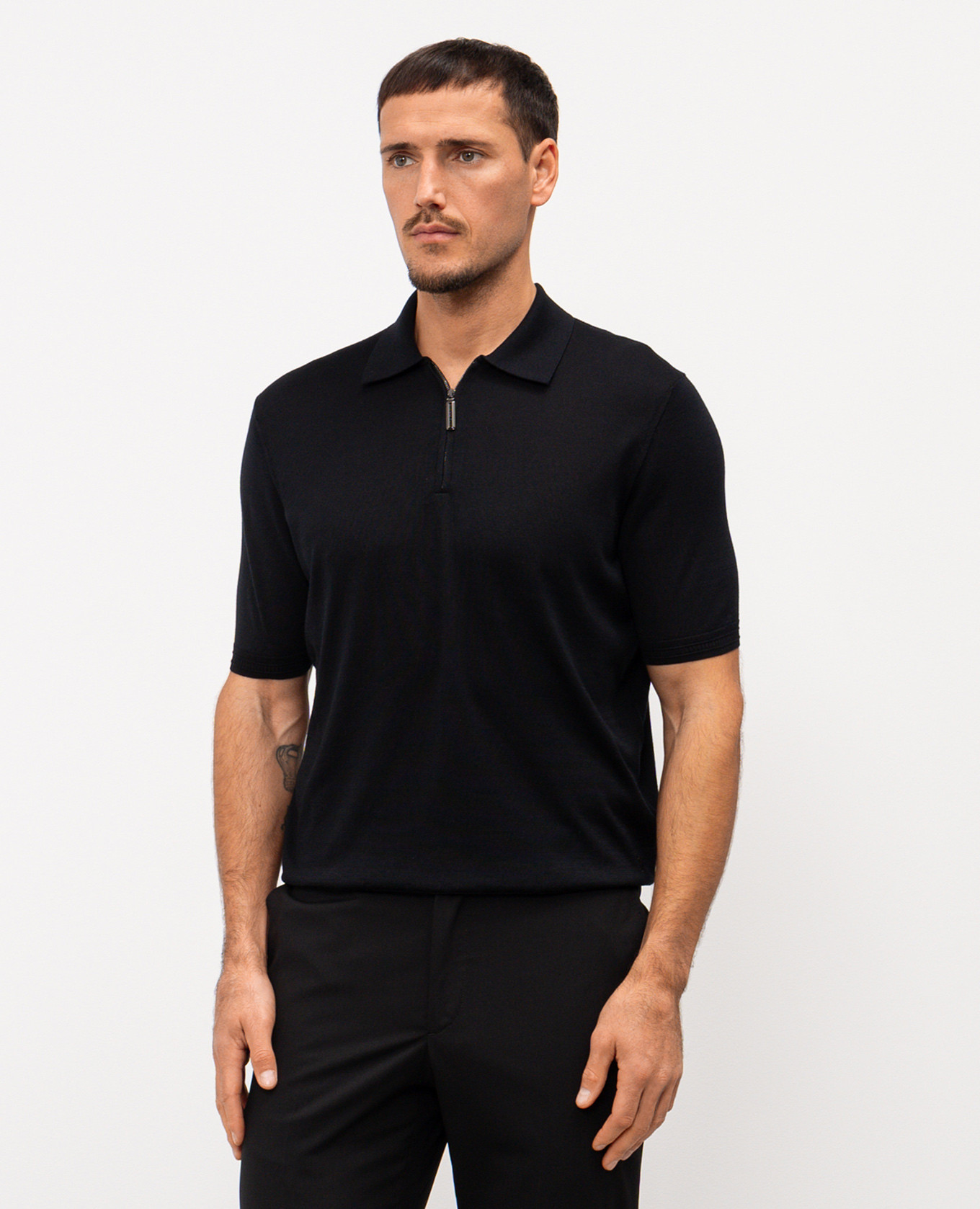 

Black silk polo shirt with embroidered monogram logo Stefano Ricci