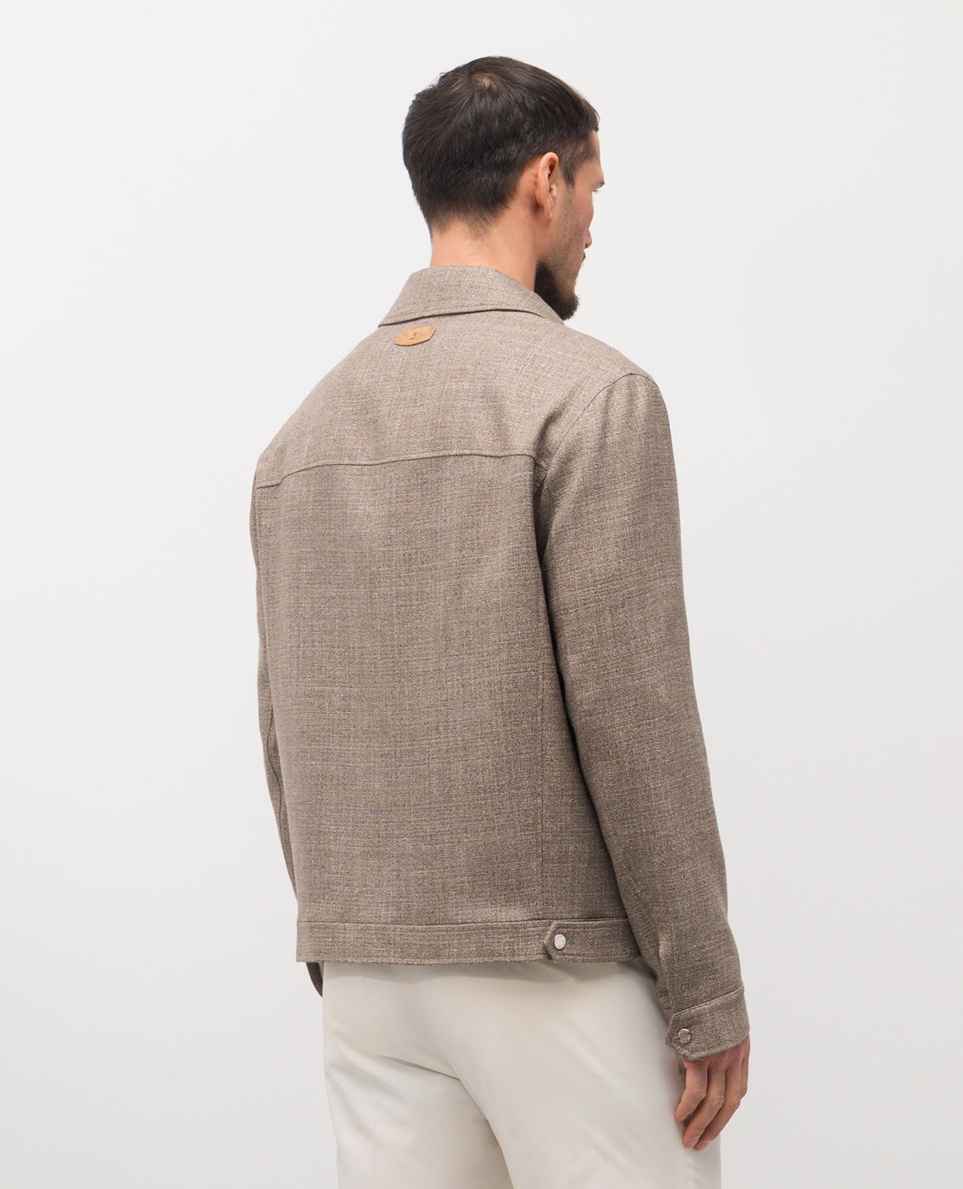 Brown wool, silk and linen jacket with emblem Brett Johnson 4