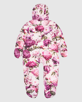 Dolce&Gabbana Children's pink down jumpsuit with floral print L2JO5KG7Q1M