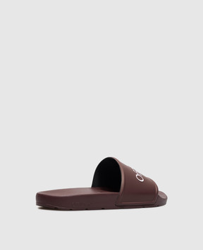 Off-White Burgundy sliders with textured logo OF06097601