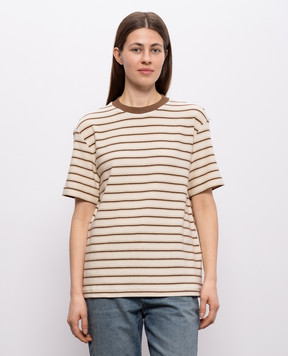 Brunello Cucinelli Beige striped silk T-shirt MQ987DC400