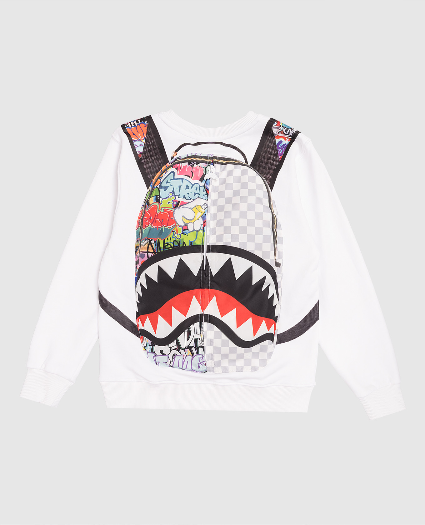 

Children's white sweatshirt Writers Backpack in the Crewneck with windbreaker Sprayground