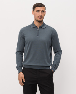 Stefano Ricci Grey wool, silk and cashmere zip-up polo shirt KE08004P30E26374