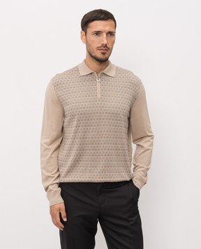 Stefano Ricci Beige wool and silk patterned polo shirt KE06016P30E26302