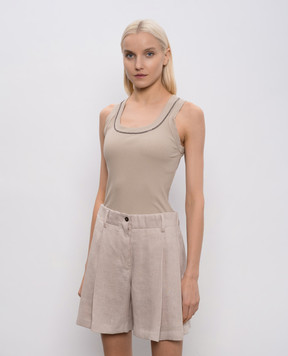Brunello Cucinelli Beige ribbed top with chain onil MG902BW710