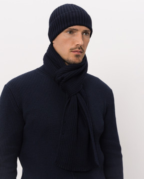 Cashmere&Whiskey Blue merino wool scarf 140