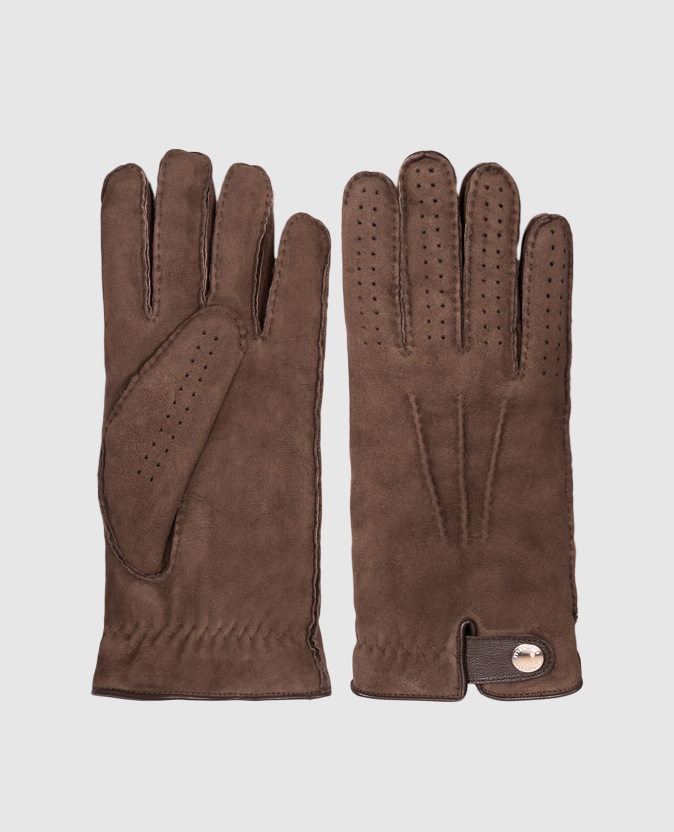 Brown suede gloves with fur trim