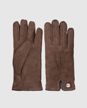 Brunello Cucinelli Brown suede gloves with fur trim MPMVS93608