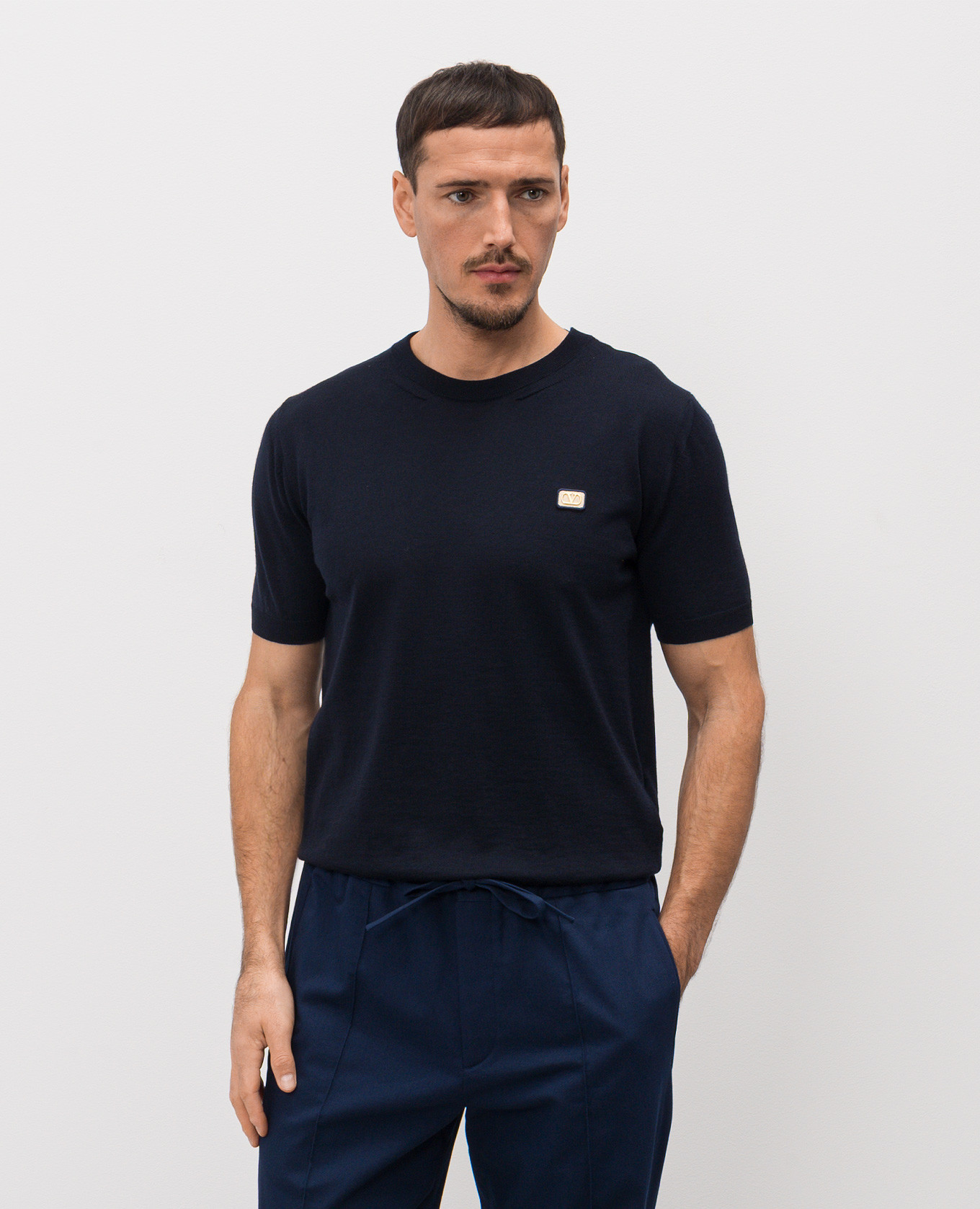 Blue wool T-shirt with logo patch Valentino 3