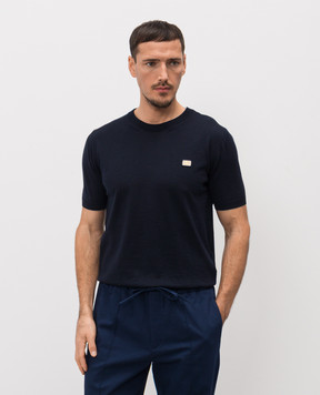 Valentino Blue wool T-shirt with logo patch 8V3KCE60BCJ