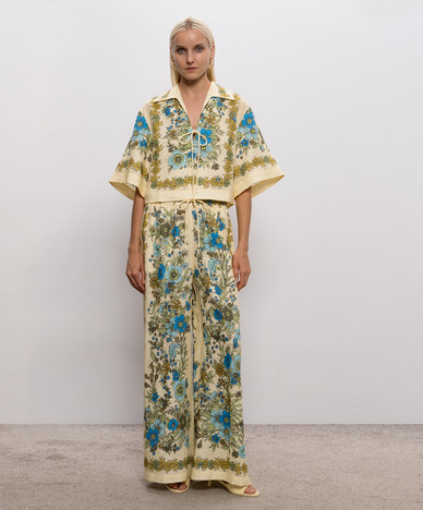 Sophia yellow printed linen pants