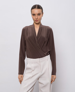 Brunello Cucinelli Brown silk bodysuit MB993ED612