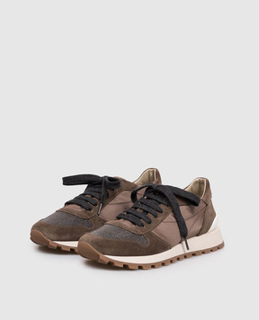 Brunello Cucinelli Brown combination sneakers with a monil chain MZSFG1960P