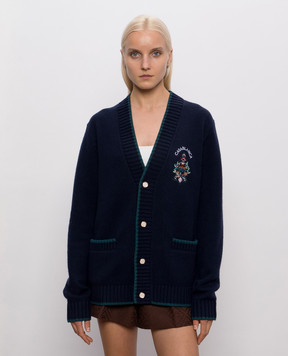 Casablanca Blue wool and cashmere cardigan with embroidery UPF26KW142901
