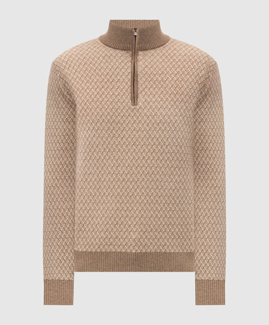 Beige cashmere sweater with geometric pattern