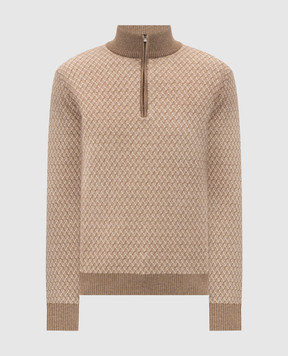 Agnona Beige cashmere sweater with geometric pattern K210U585K1213